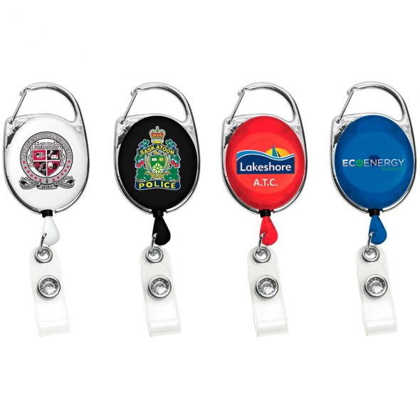 30 4 Colour Process Carabiner Style Retractable Badge Reel with
