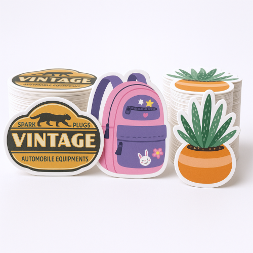 Custom Shape Decals for outdoor use Four colour process - .004 White Matte Vinyl / std adhesive