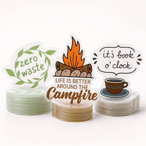 Custom Shape Decals for outdoor use Four colour process - .0015 Clear Gloss Polyester / std adhesive back