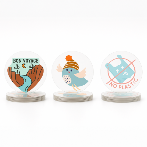Custom Shape Decals for outdoor use Four colour process - .0015 Clear Gloss Polyester / std adhesive face