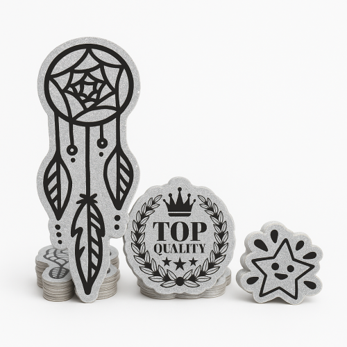 Custom Shape Decals Screen-printed - .006 Silver Glitter Vinyl / std adhesive