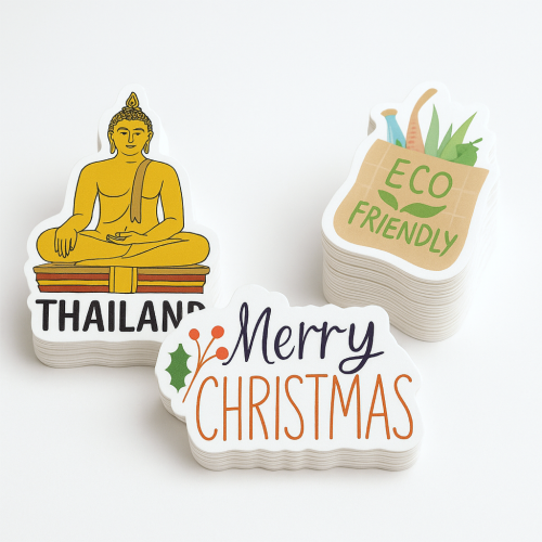Custom Shape Decals for outdoor use Four colour process - .00325 White Matte Vinyl / removable adhesive