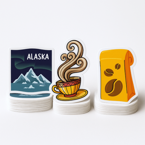 Custom Shape Decals for outdoor use Four colour process - .004 White Matte Vinyl / low tack adhesive