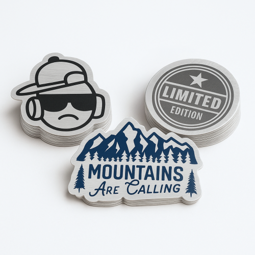 Custom Shape Decals Screen-printed - .002 Brushed Aluminum Polyester / std adhesive