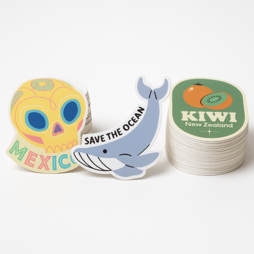 Custom Shape Decals for outdoor use Four colour process - .002 White Gloss Polyester / std adhesive