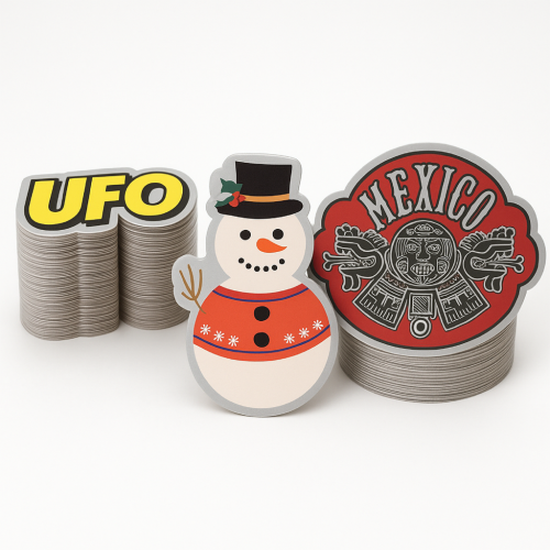 Custom Shape Decals for outdoor use Four colour process - .002 Silver Matte Polyester / high performance adhesive