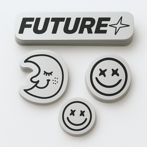 Custom Shape Decals Screen-printed - .002 Silver Matte Polyester / high performance adhesive