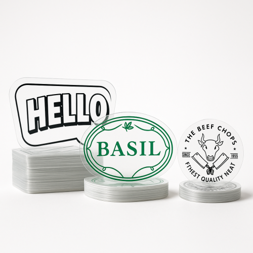 Custom Shape Decals Screen-printed - .002 Clear Gloss Polyester / high performance adhesive