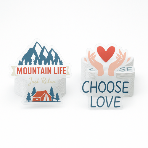 Custom Shape Decals for outdoor use Four colour process - .004 Clear Gloss Vinyl / low tack adhesive back