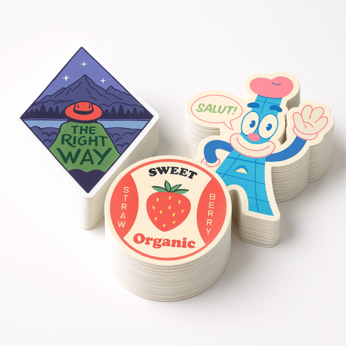 Custom Shape Decals for outdoor use Four colour process - .004 White Matte Vinyl / repositionable adhesive