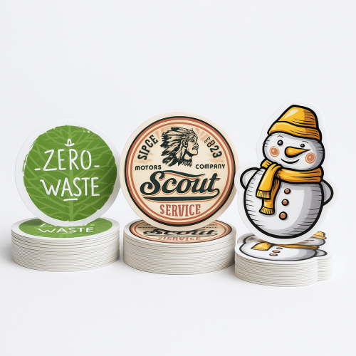 Custom Shape Decals for interior use Four colour process - .004 White Matte Vinyl / low tack adhesive