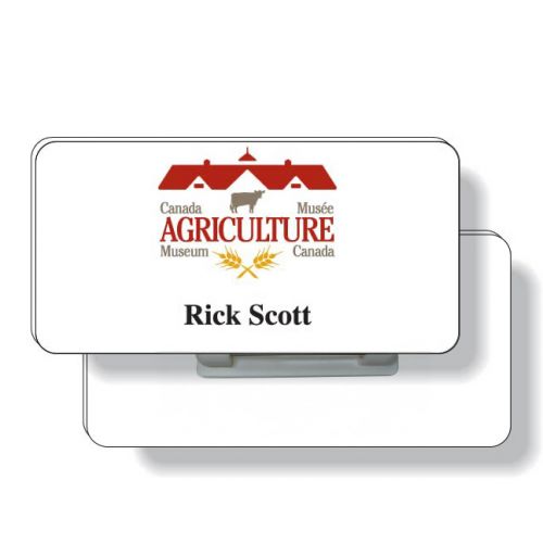 .060 White Plastic Badge with Safety Pin / rectangle (1.5" x 3") 4CP