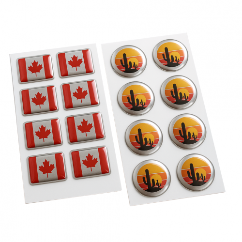 Brushed Aluminum Domed Decals - high resolution 4CP digital print with white