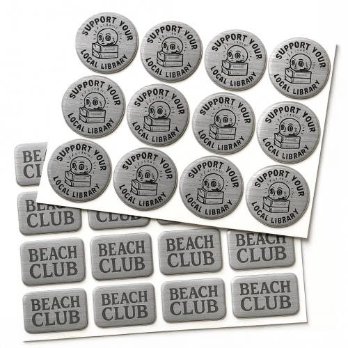 Brushed Aluminum Domed Decals - Screen-printed