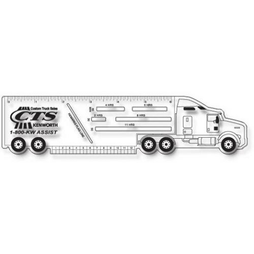 Logbook Ruler .020 Clear Co-Polyester Plastic, 2.1253" x 9" Truck shape, Screen-printed
