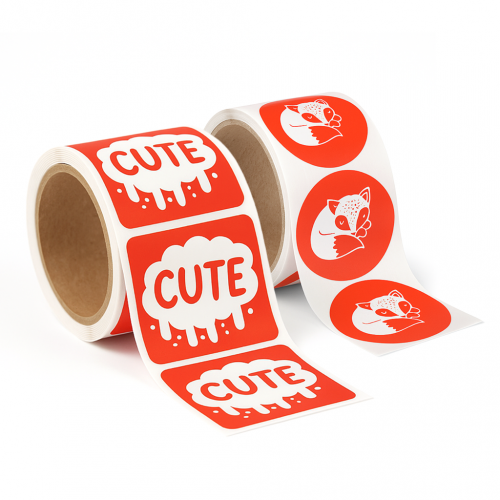 Stock Shape Fluorescent Red Roll Labels