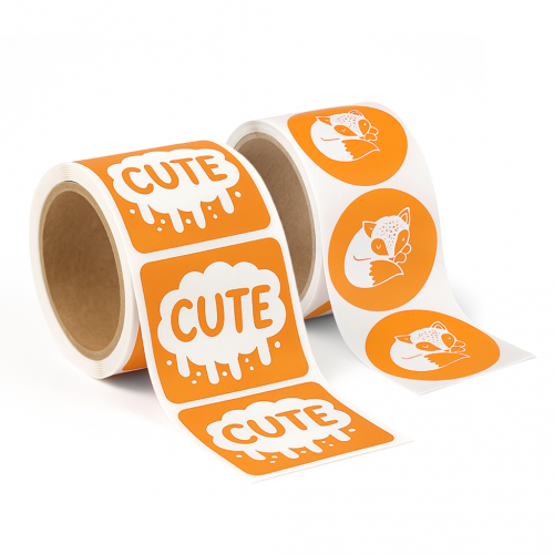 Stock Shape Fluorescent Orange Roll Labels