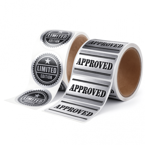 Stock Shape Brite Silver Foil Paper Roll Labels