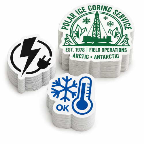 Custom Shape Decals Screen-printed - .004 White Matte Vinyl / high performance adhesive for textured and difficult surfaces