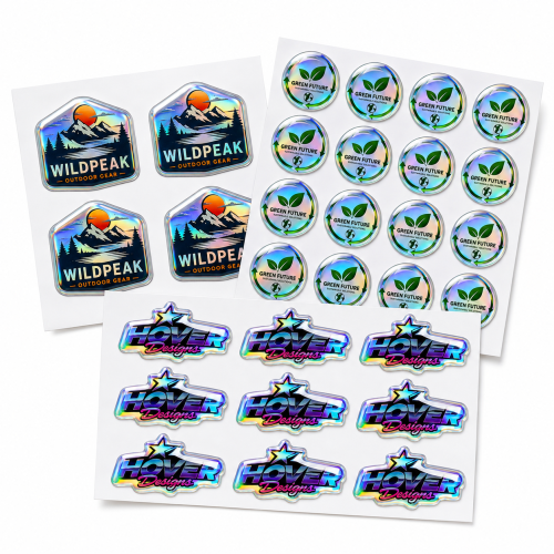 Holographic Rainbow Domed Decals - high resolution 4CP digital print