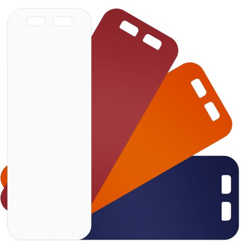 Product image showing color choices, Color: White, Red, Orange, Blue, Unprinted/without decoration