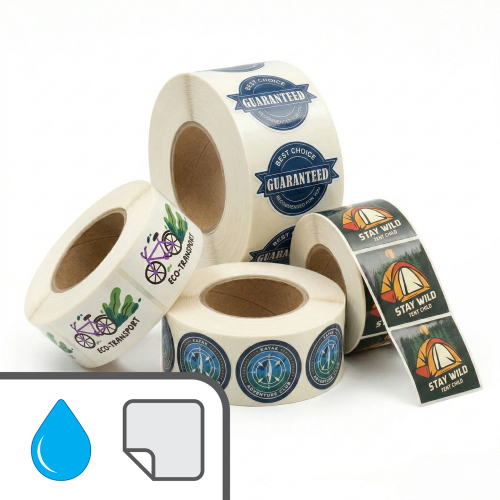 Étiquettes en rouleaux / Polypro Blanc Luisant Avec Adhésif Amovible Impression Numérique Avec Lamination Lustrée