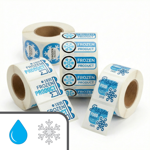 Étiquettes en rouleaux / Polypro Blanc Luisant Avec Adhésif Pour Congélateur Impression Numérique Avec Lamination Lustrée