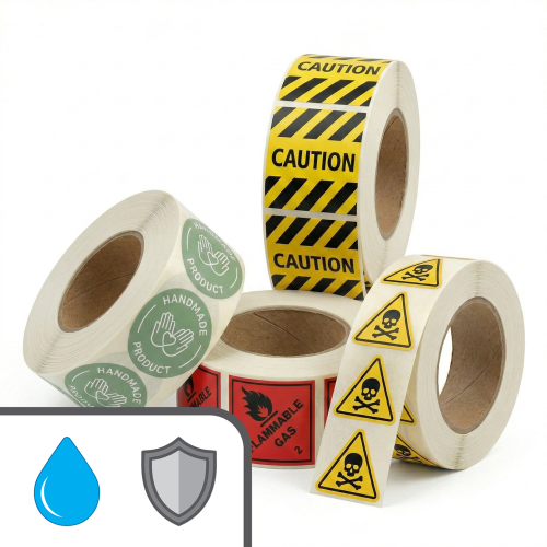 Étiquettes en rouleaux / Polypro Blanc Luisant Avec Adhésif Haute Performance Impression Numérique Avec Lamination Lustrée